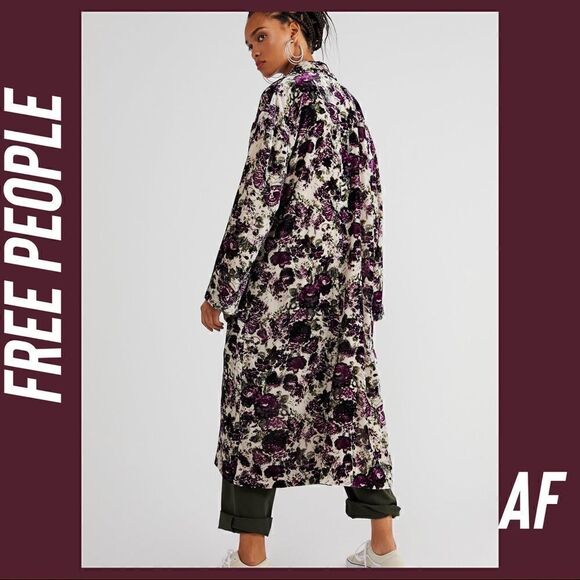 FREE PEOPLE SIMONE VELVET DUSTER NEW PURPLE COMBO NWT SIZE MEDIUM - Picture 3 of 16